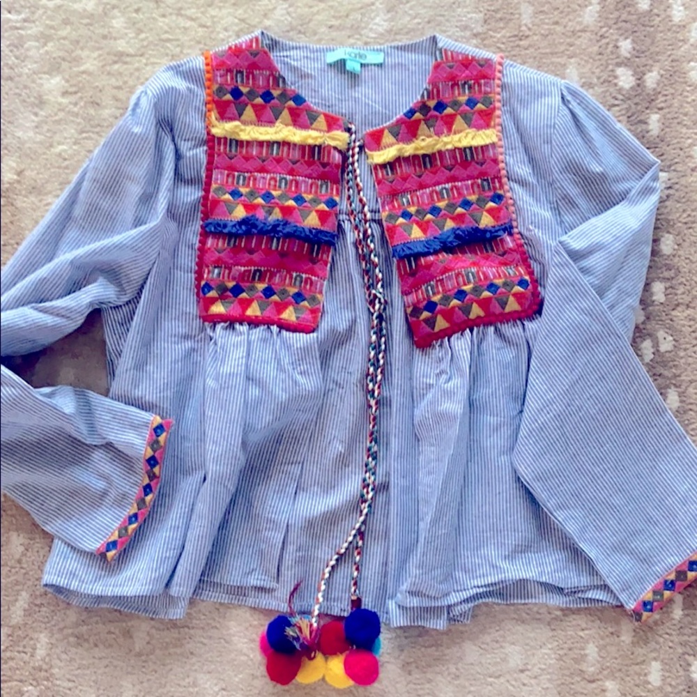 KARLIE Embroidered Pom Pom Cotton Jacket • L